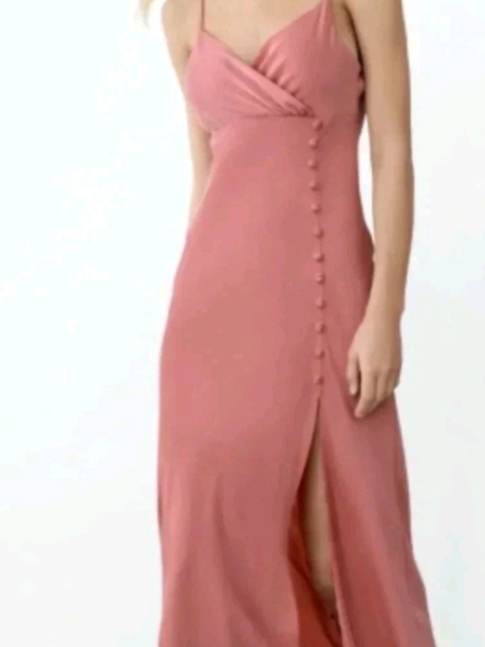 Zara Rose Pink Spaghetti-Strap Maxi Dress with Side Button Detail
